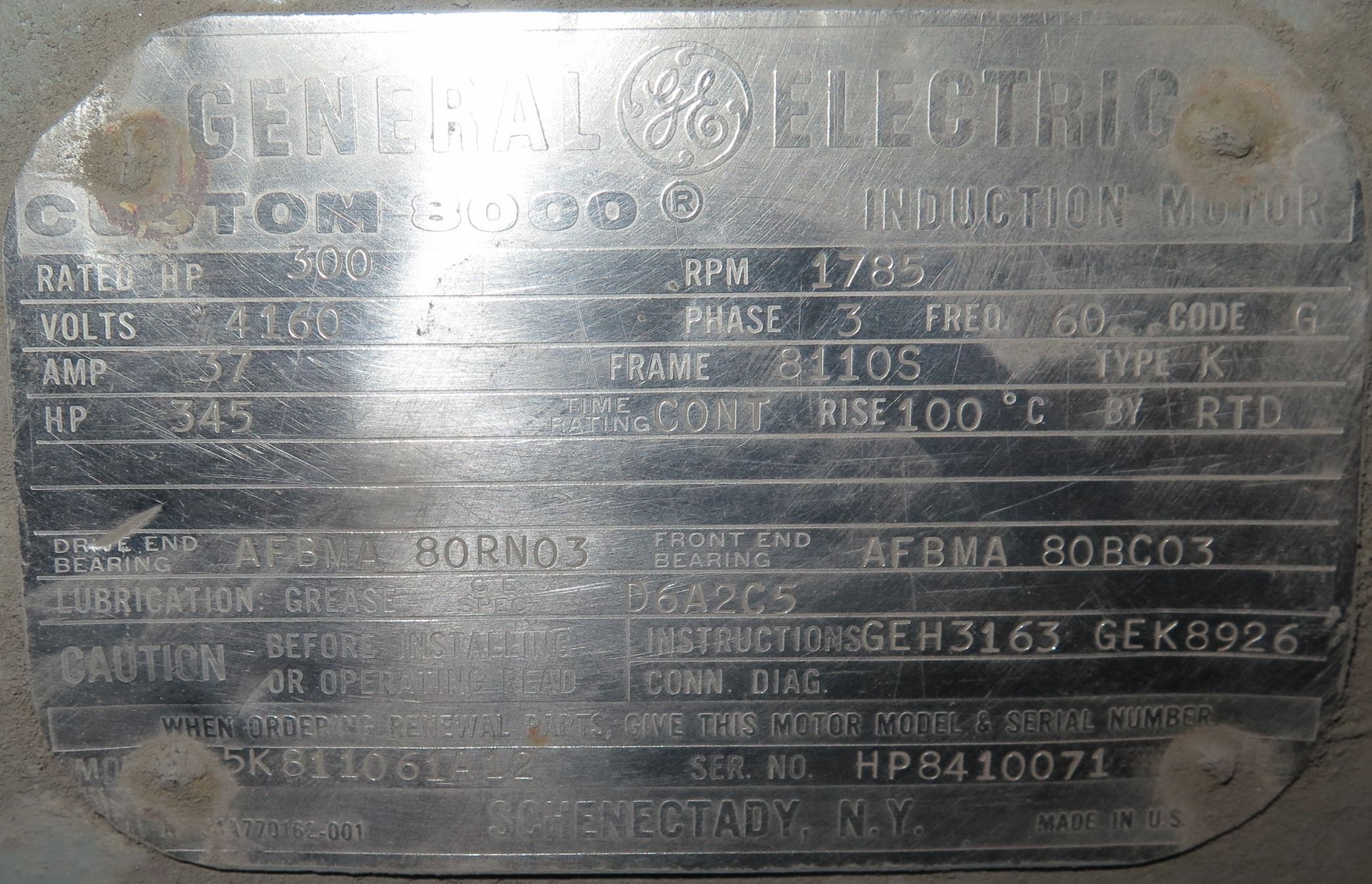 Used Ac Motor For Sale General Electric 300 Hp 1800