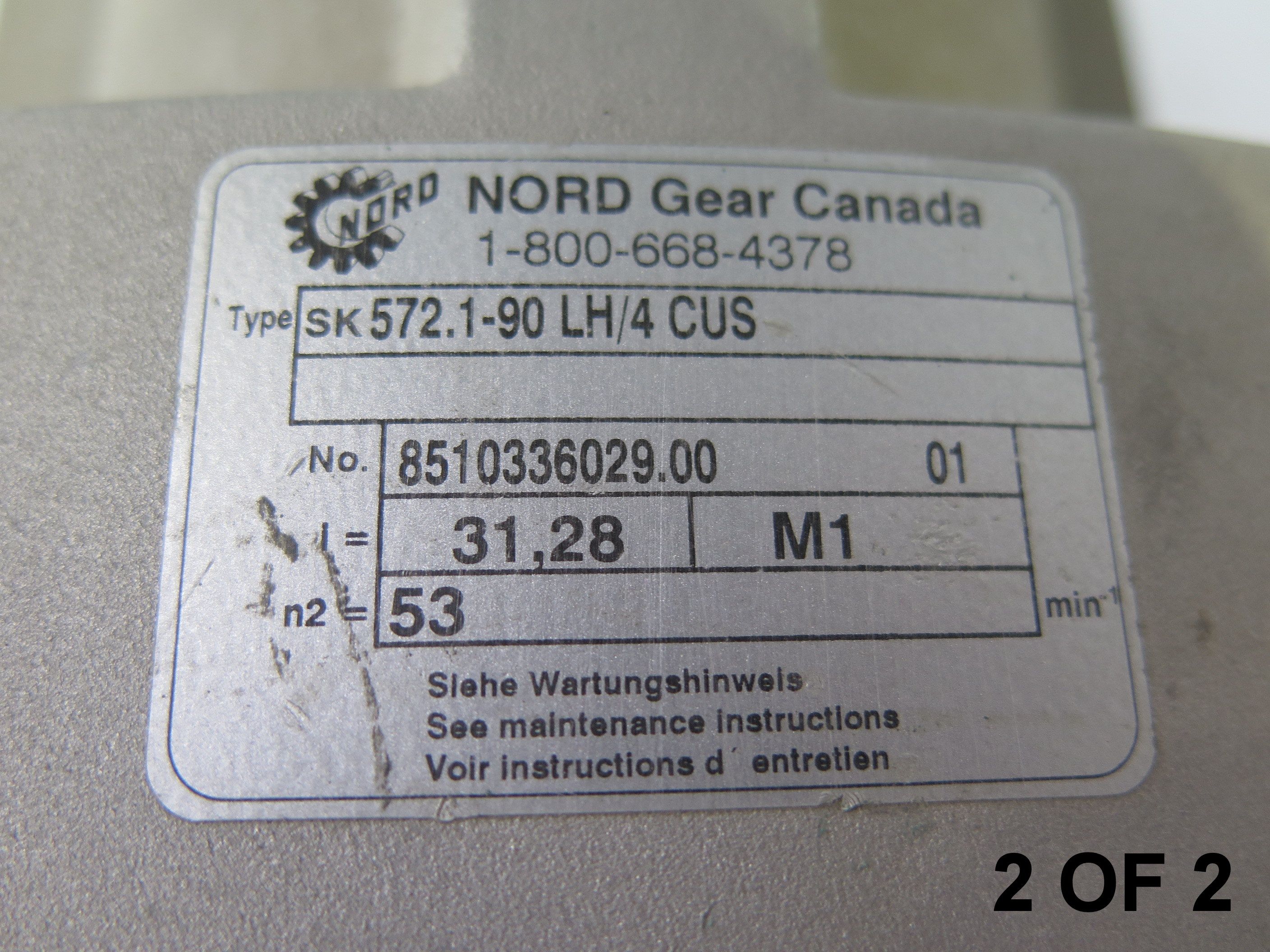GEAR BOX - NORD 572.1-90 LH/4 CUS - 2 HP - RATIO: 31.28 to 1