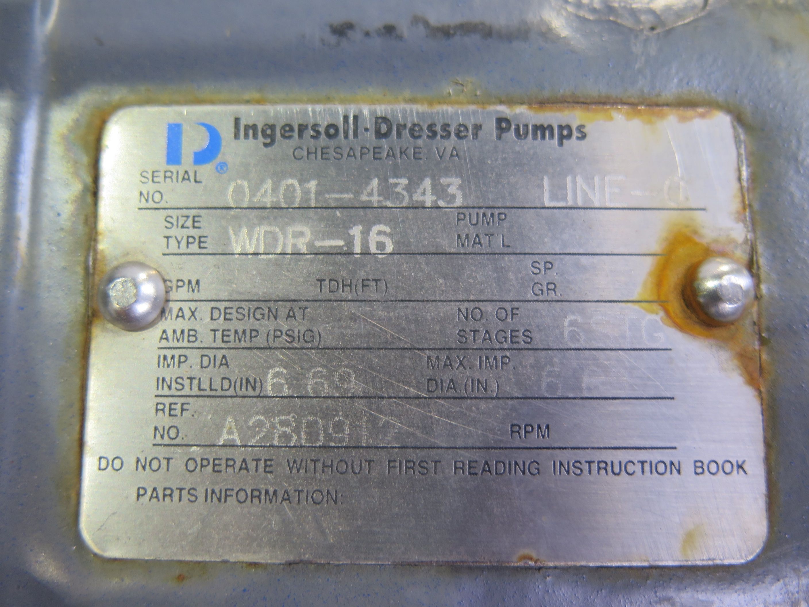 High Pressure Pump Ingersol Dresser Wdr 16